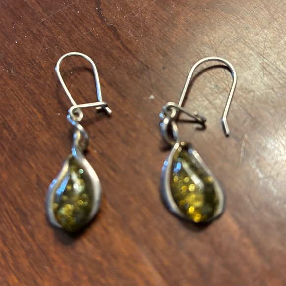 Elegant 925 Silver and Baltic Amber Drop Earrings - Picture 2 of 4